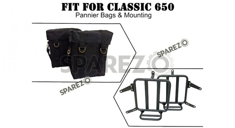 For Royal Enfield Classic 650 Military Pannier Bags Black Color With Mounting - SPAREZO